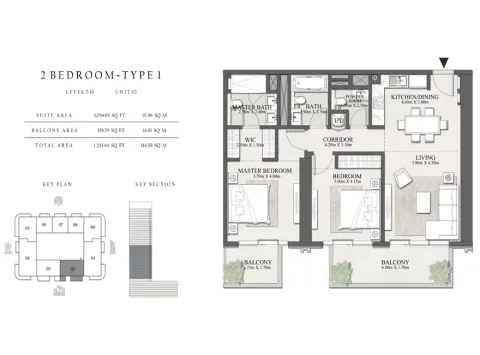 Floor plan, 2 Beds, 1,233 sq ft