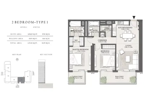 Floor plan, 2 Beds, 1,233 sq ft