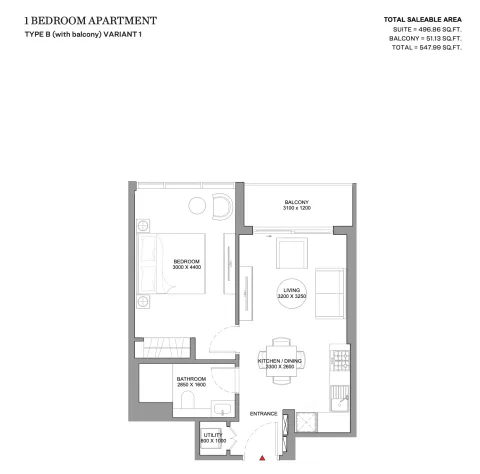 Floor plan, 1 Bed, 548 sq ft