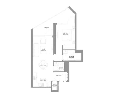 Floor plan, 1 Bed, 755 sq ft