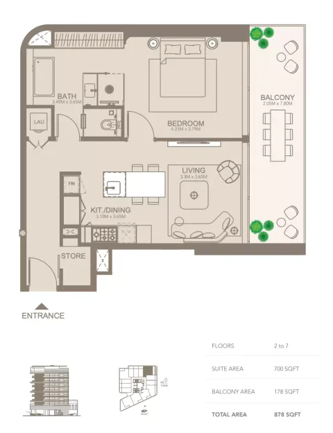 Floor plan, 1 Bed, 878 sq ft