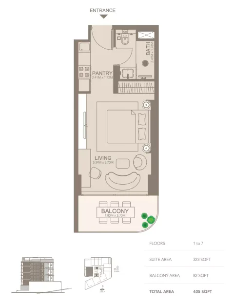Floor plan, Studio, 405 sq ft