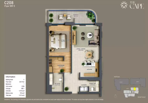 Floor plan, 1 Bed, 1,212 sq ft
