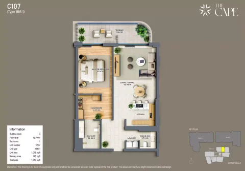 Floor plan, 1 Bed, 1,213 sq ft