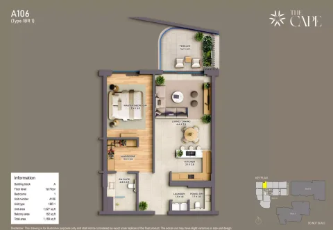Floor plan, 1 Bed, 1,189 sq ft