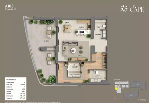Floor plan, 1 Bed, 1,572 sq ft