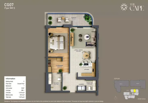 Floor plan, 1 Bed, 1,220 sq ft