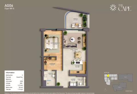 Floor plan, 1 Bed, 1,175 sq ft