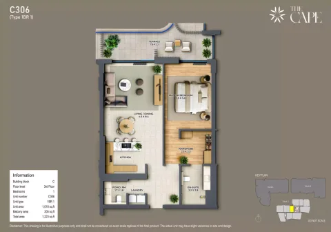 Floor plan, 1 Bed, 1,223 sq ft