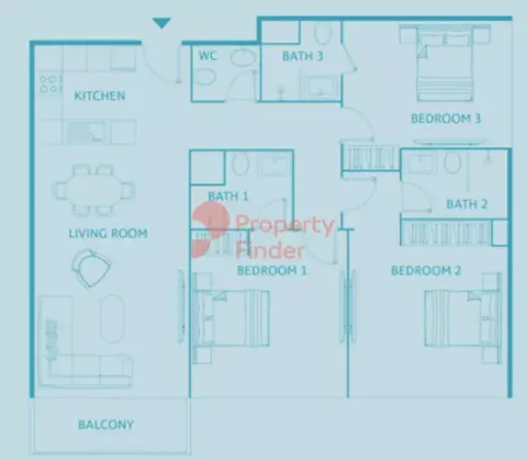 Floor plan, 3 Beds, 1,183 sq ft