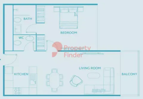 Floor plan, 1 Bed, 696 sq ft