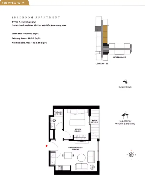 Floor plan, 1 Bed, 488 sq ft