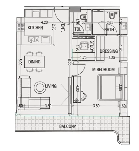 Floor plan, 1 Bed, 974 sq ft