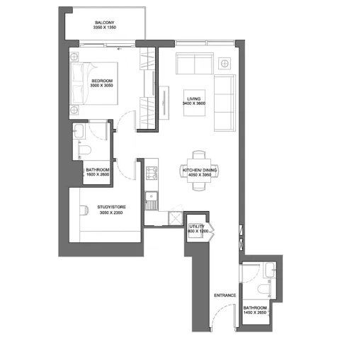 Floor plan, 1 Bed, 867 sq ft