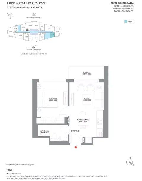 Floor plan, 1 Bed, 501 sq ft