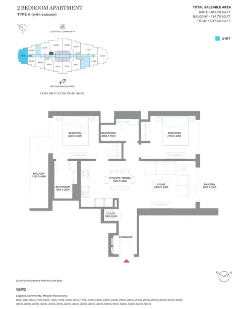 Floor plan, 1 Bed, 947 sq ft