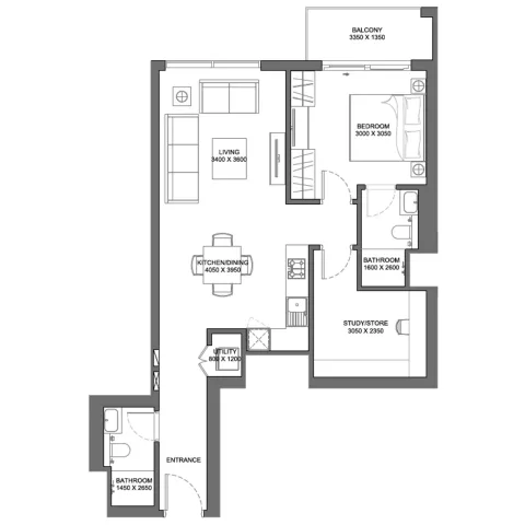 Floor plan, 1 Bed, 868 sq ft