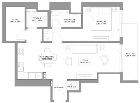 Floor plan, 1 Bed, 894 sq ft