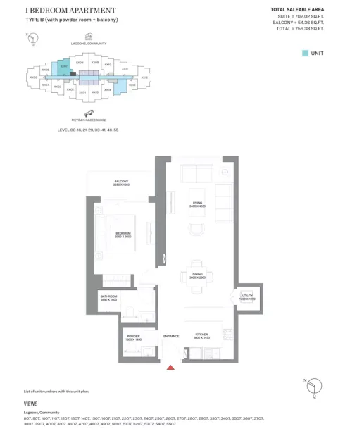 Floor plan, 1 Bed, 756 sq ft
