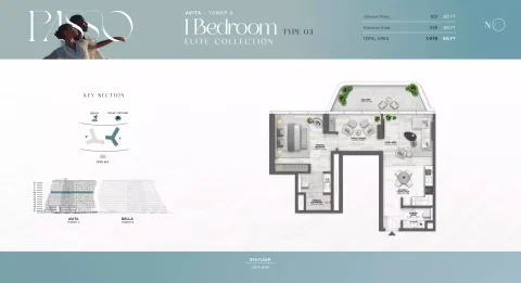 Floor plan, 1 Bed, 1,079 sq ft