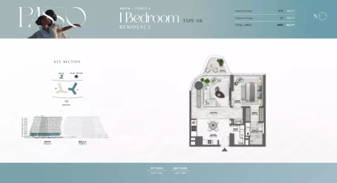 Floor plan, 1 Bed, 965 sq ft