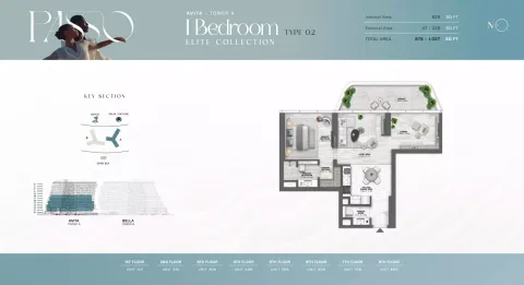 Floor plan, 1 Bed, 876 sq ft