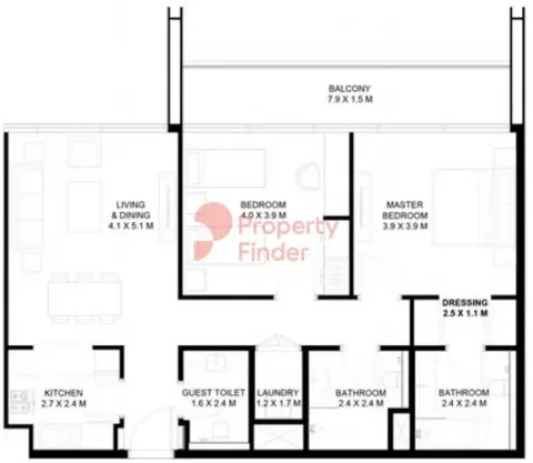 Floor plan, 2 Beds, 1,184 sq ft
