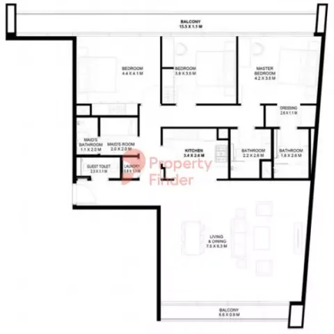 Floor plan, 3 Beds, 1,938 sq ft