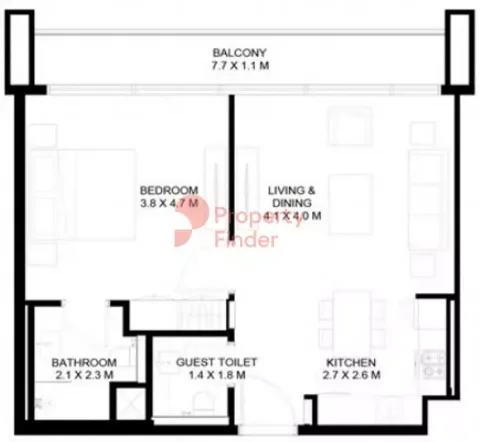 Floor plan, 1 Bed, 701 sq ft