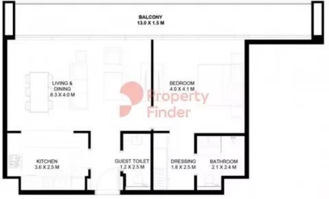 Floor plan, 1 Bed, 1,013 sq ft