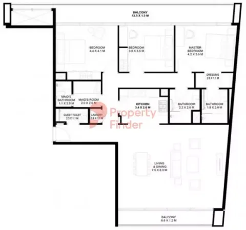 Floor plan, 3 Beds, 1,957 sq ft