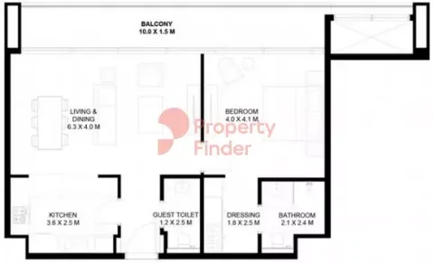 Floor plan, 1 Bed, 968 sq ft