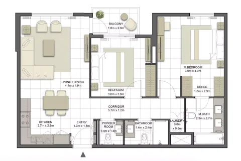Floor plan, 2 Beds, 1,079 sq ft