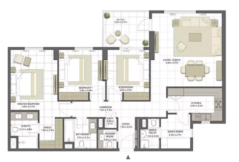 Floor plan, 3 Beds, 1,692 sq ft