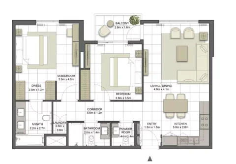 Floor plan, 2 Beds, 1,079 sq ft