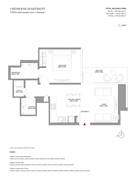 Floor plan, 1 Bed, 676 sq ft