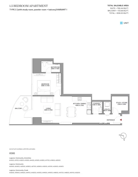 Floor plan, 1 Bed, 906 sq ft