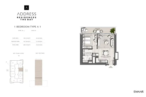 Floor plan, 1 Bed, 848 sq ft