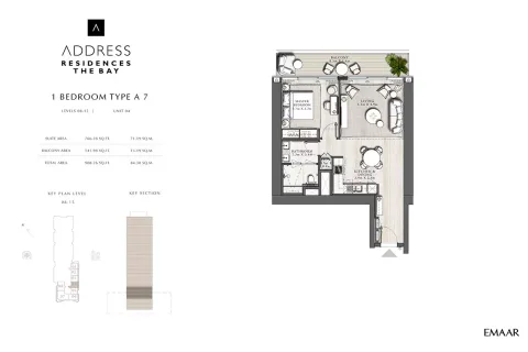 Floor plan, 1 Bed, 908 sq ft