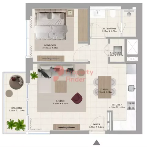 Floor plan, 1 Bed, 750 sq ft