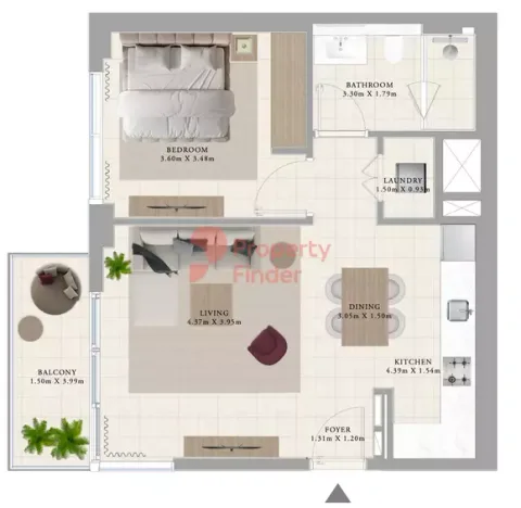 Floor plan, 1 Bed, 727 sq ft
