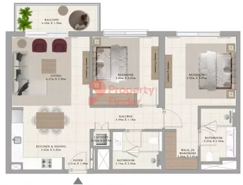 Floor plan, 2 Beds, 1,084 sq ft