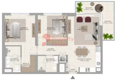 Floor plan, 2 Beds, 1,161 sq ft