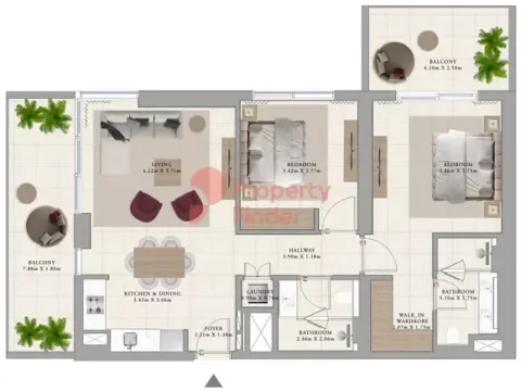 Floor plan, 2 Beds, 1,281 sq ft