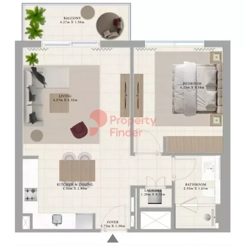 Floor plan, 1 Bed, 752 sq ft