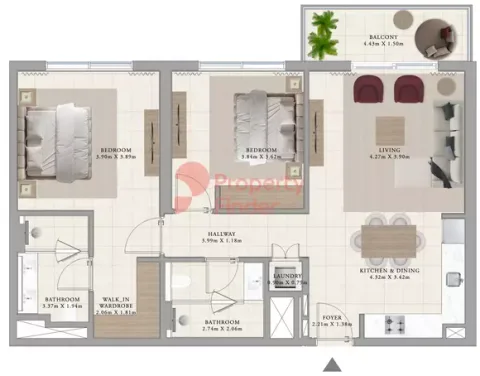 Floor plan, 2 Beds, 1,085 sq ft