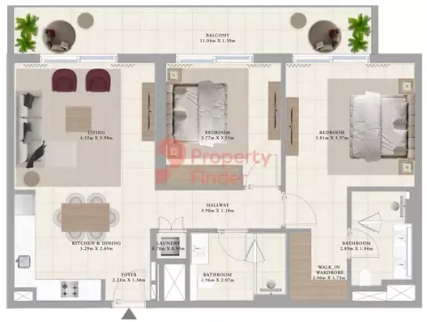 Floor plan, 2 Beds, 1,203 sq ft