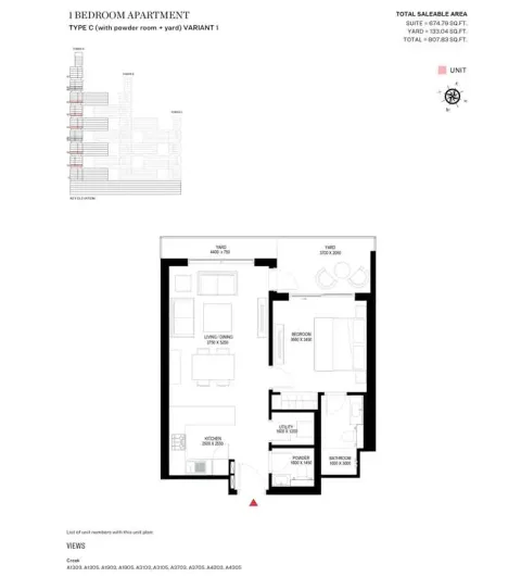 Floor plan, 1 Bed, 807 sq ft