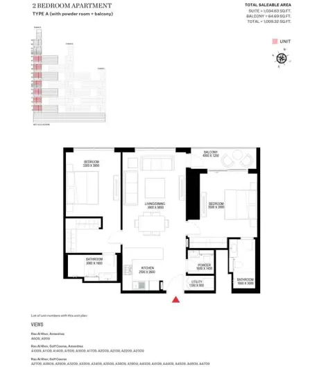 Floor plan, 2 Beds, 1,099 sq ft