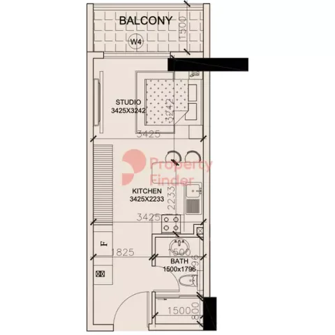 Floor plan, Studio, 394 sq ft